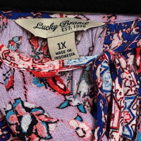 Lucky Brand Tile Print Peasant Top Popover - Picture 4 of 6